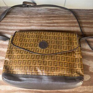 Fendi Roma Zucca Monogram Crossbody Bag Vintage Brown Leather & Canvas Italy